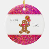 Cute Girly Pink Glitter Gingerbrood Snoep Name Keramisch Ornament (Achterkant)