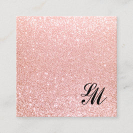 Cute Girly Pink Glitter Monogram Beauty Vierkante Visitekaartje