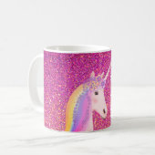 Cute Girly Pink Glitter Unicorn Hot Cocaca Kinder  Koffiemok (Voorkant links)