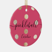 Cute Girly Pink Gold Pickleball Keramisch Ornament (Rechts)