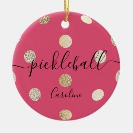 Cute Girly Pink Gold Pickleball Keramisch Ornament