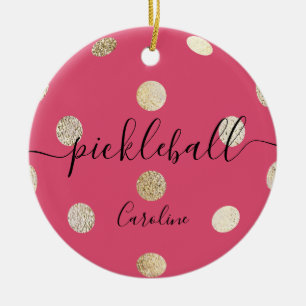 Cute Girly Pink Gold Pickleball Keramisch Ornament