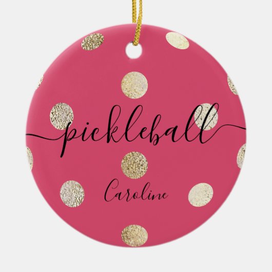 Cute Girly Pink Gold Pickleball Keramisch Ornament (Voorkant)