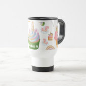 Cute Girly Pink Green Cupcake Unicorn Patroon Reisbeker (Voorkant rechts)