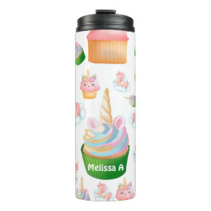 Cute Girly Pink Green Cupcake Unicorn Thermosbeker
