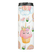 Cute Girly Pink Green Cupcake Unicorn Thermosbeker (Achterkant)