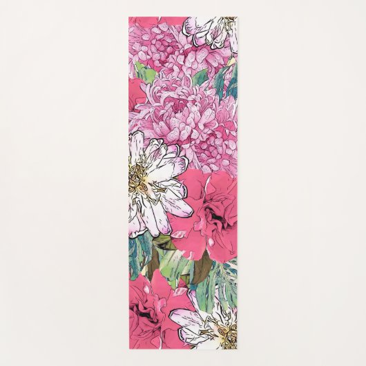 Cute Girly Pink & Green Floral Illustration Yogamat (Voorkant)