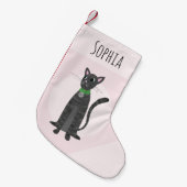 Cute Girly Pink Grey Tabby Cat Cartoon Kinder Kleine Kerstsok (Voorkant (Hangend))