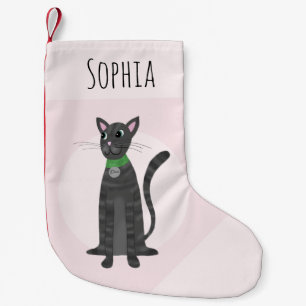 Cute Girly Pink Grey Tabby Cat Cartoon Kinder Kleine Kerstsok