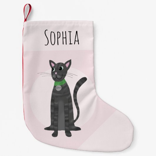Cute Girly Pink Grey Tabby Cat Cartoon Kinder Kleine Kerstsok (Voorkant)