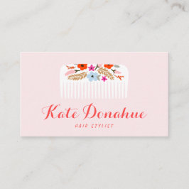 Cute Girly Pink Haarstylist Floral Comb Hair Salon Visitekaartje