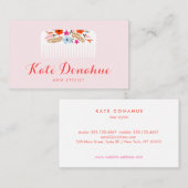 Cute Girly Pink Haarstylist Floral Comb Hair Salon Visitekaartje (Voorkant / Achterkant)