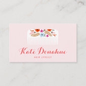 Cute Girly Pink Haarstylist Floral Comb Hair Salon Visitekaartje (Voorkant)