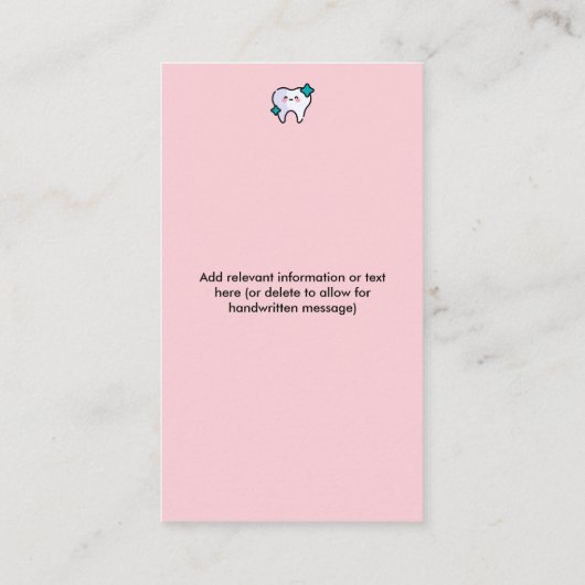 Cute Girly Pink Kawaii DENTAL ASSISTANT Corporate  Visitekaartje (Achterkant)