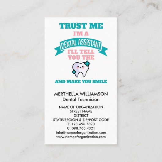 Cute Girly Pink Kawaii DENTAL ASSISTANT Corporate  Visitekaartje (Voorkant)