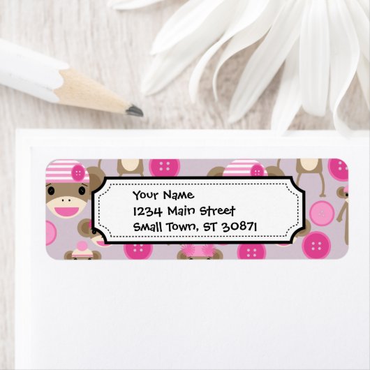 Cute Girly Pink Monkey Girl Pattern Collage Etiket (Insitu)