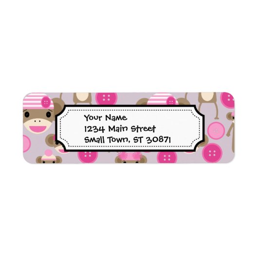 Cute Girly Pink Monkey Girl Pattern Collage Etiket (Voorkant)