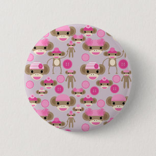 Cute Girly Pink Monkey Girl Pattern Collage Ronde Button 5,7 Cm