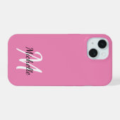 Cute Girly Pink Monogram Name + Initiaal iPhone 15 Case (Achterkant horizontaal)