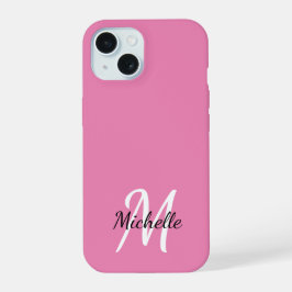 Cute Girly Pink Monogram Name + Initiaal iPhone 15 Case
