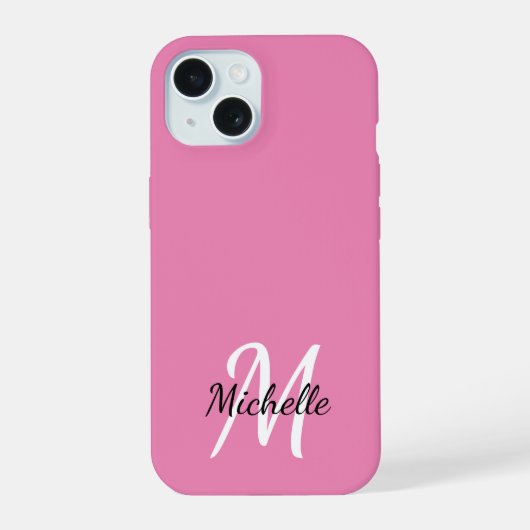 Cute Girly Pink Monogram Name + Initiaal iPhone 15 Case (Achterkant)