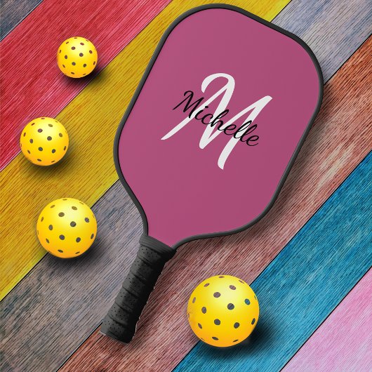 Cute Girly Pink Monogram Name + Initiaal Pickleball Paddle