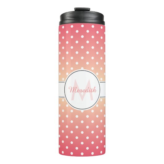 Cute Girly Pink Ombre Monogram Polka Dot Thermosbeker (Voorkant)