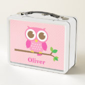 Cute Girly Pink Owl on Branch Girls Personalized (Achterkant)