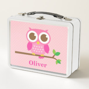 Cute Girly Pink Owl on Branch Girls Personalized