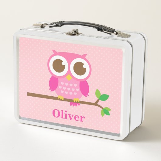 Cute Girly Pink Owl on Branch Girls Personalized (Voorkant)