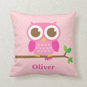 Cute Girly Pink Owl on Branch Girls Room Decor Kussen