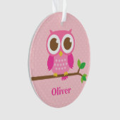 Cute Girly Pink Owl on Branch Girls Room Decor Ornament (voorkant)