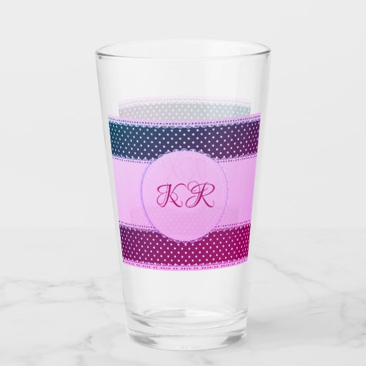 Cute Girly Pink Paars Polka Dot Banner Drink Glas (Achterkant)