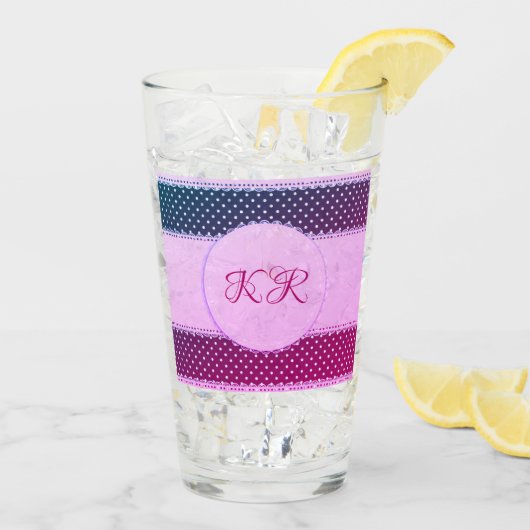 Cute Girly Pink Paars Polka Dot Banner Drink Glas (Achterkant ijs)
