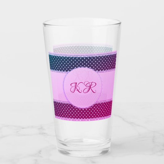 Cute Girly Pink Paars Polka Dot Banner Drink Glas (Voorkant)