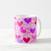 Cute Girly Pink Paars & Red Hearts Pattern Koffiemok (Voorkant rechts)