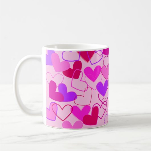 Cute Girly Pink Paars & Red Hearts Pattern Koffiemok (Links)