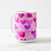 Cute Girly Pink Paars & Red Hearts Pattern Koffiemok (Voorkant links)