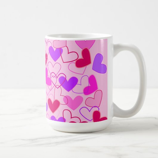 Cute Girly Pink Paars & Red Hearts Pattern Koffiemok (Rechts)