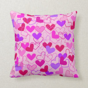 Cute Girly Pink Paars & Red Hearts Pattern Kussen