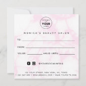 Cute Girly Pink Pastel Marble Beauty Salon Logo (Achterkant)