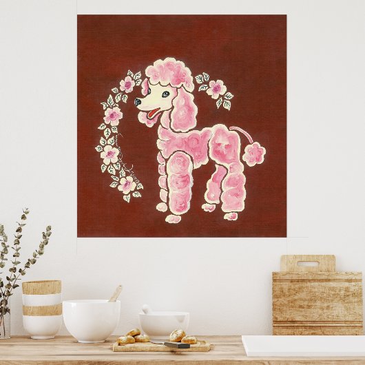 Cute Girly Pink Poodle Dog Poster (Keuken)