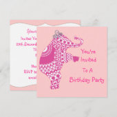 Cute Girly Pink Princess Elephant Party Invitation Kaart (Voorkant / Achterkant)