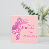 Cute Girly Pink Princess Elephant Party Invitation Kaart (Staand voorkant)