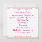 Cute Girly Pink Princess Elephant Party Invitation Kaart (Achterkant)