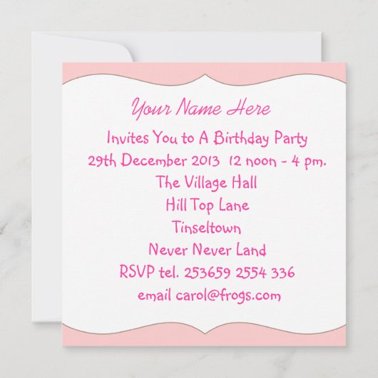 Cute Girly Pink Princess Elephant Party Invitation Kaart (Achterkant)