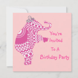 Cute Girly Pink Princess Elephant Party Invitation Kaart