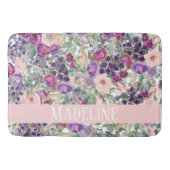 Cute Girly Pink Purple Flowers Jouw naam Badmat (Voorkant)