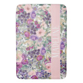 Cute Girly Pink Purple Flowers Jouw naam Badmat (Voorkant Verticaal)