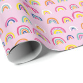 Cute Girly Pink Rainbow Patroon Cadeaupapier (Rol Hoek)